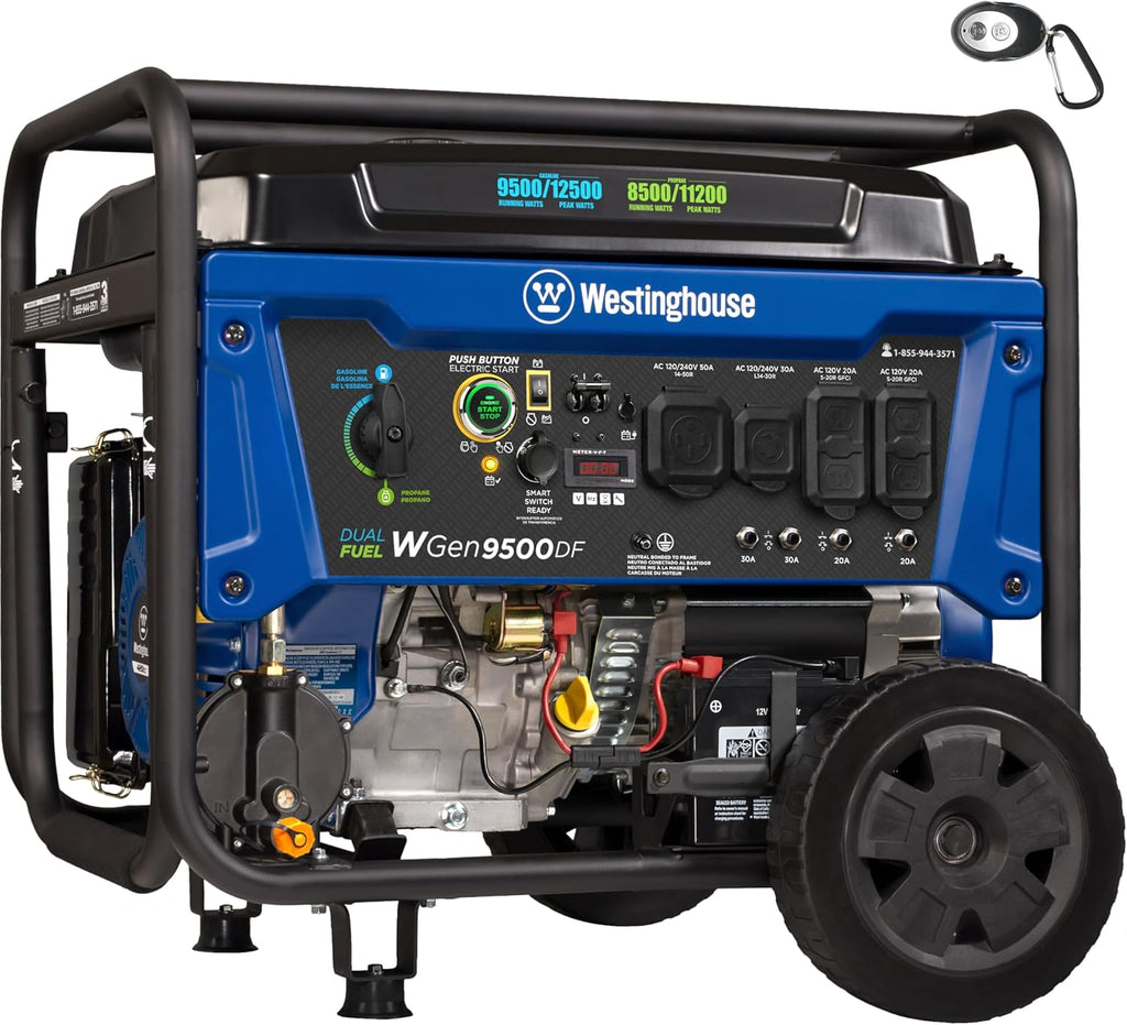 12500 Watt Dual Fuel Home Backup Portable Generator, Remote Electric Start, Transfer Switch Ready, Gas and Propane
