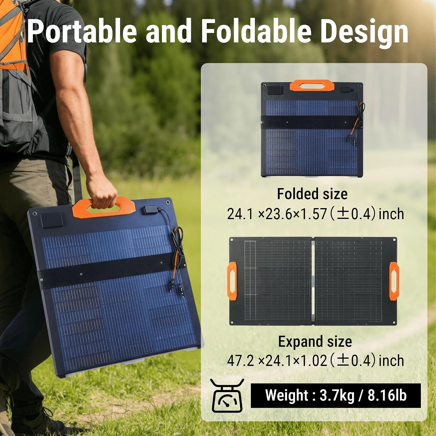N-Type 16BB 100W Bifacial Portable ETFE Solar Panel Charger, Foldable Monocrystalline Panel w/ 30% High-Efficiency