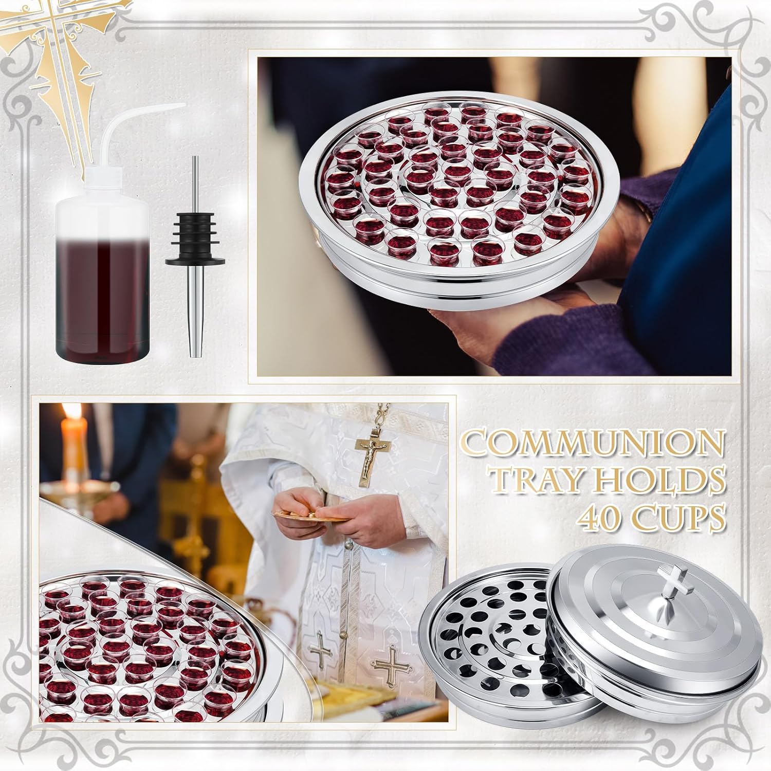1 Set Holy Communion Trays for Churches with Lid, Churches Cup Fillers, 100 Disposable Communion Cups (Silver)