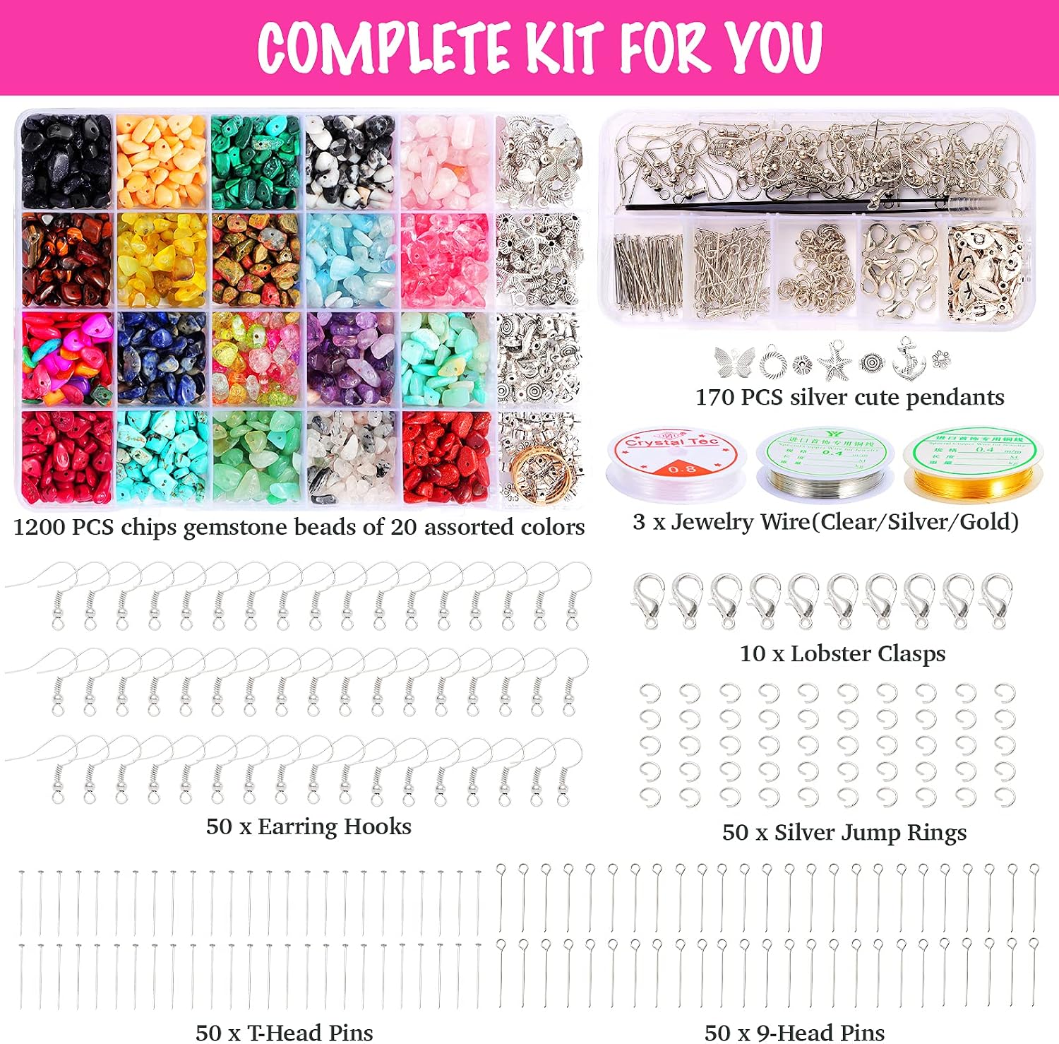 Jewelry Making Supplies Kit - 1587 PCS Beads, Crystal Beads, Jewelry Pliers, Beading Wire, Earring Hooks, Rings