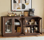 64" Sideboard Buffet Cabinet with Arched Glass Doors,Dark Walnut