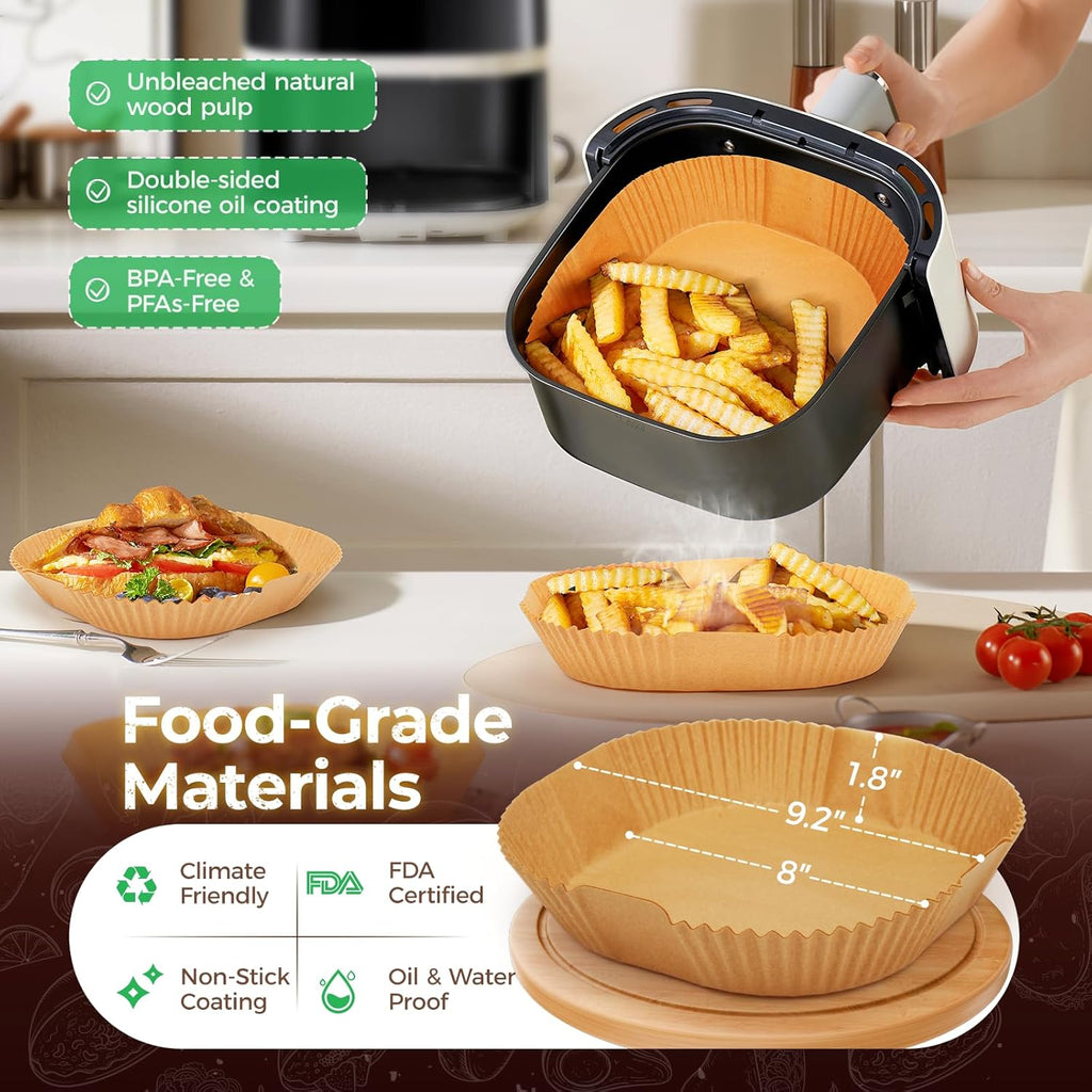 Air Fryer Liners Disposable, 150Pcs Parchment Paper 8" Square for 5-8QT