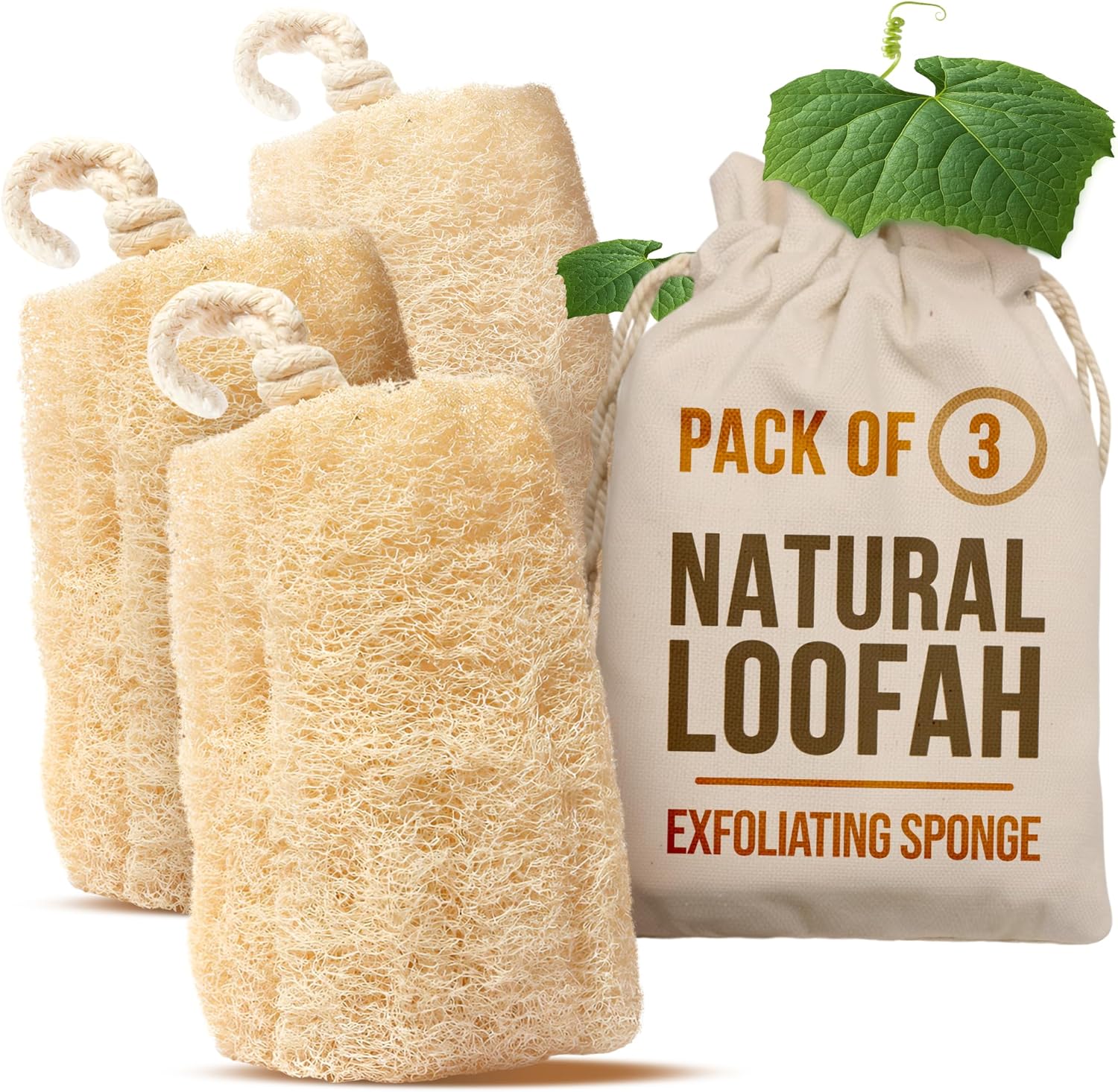 Loofah Body Scrubber - Natural Egyptian Loofah Sponge for Exfoliating Shower Bath, Organic Luffa Loofa Scrubbing