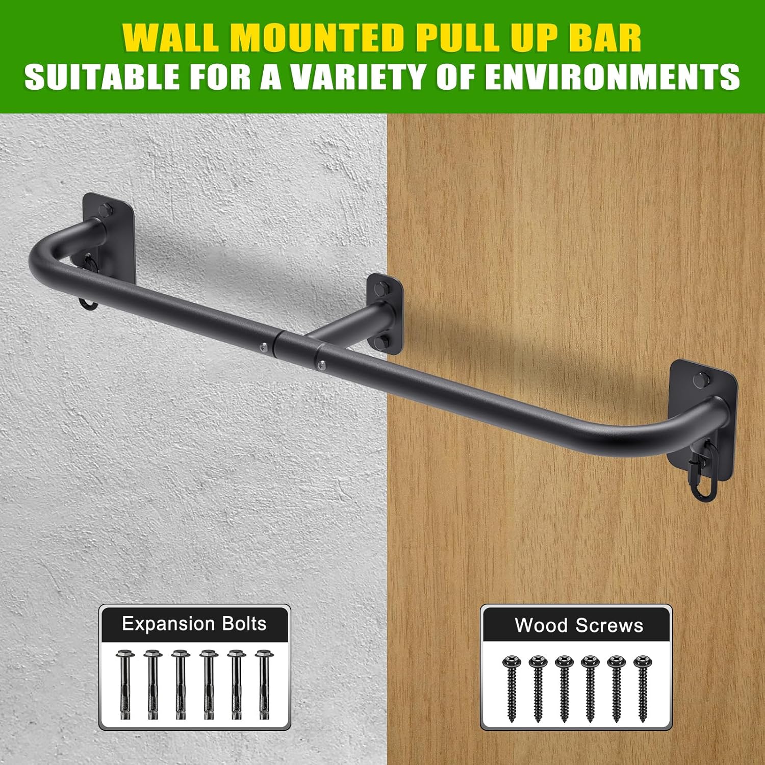 32"/36" Wall Mount Pull Up Bar Joist Mount Chin Up Bar for Doorway | Heavy Duty Steel Construction Support 450 lb