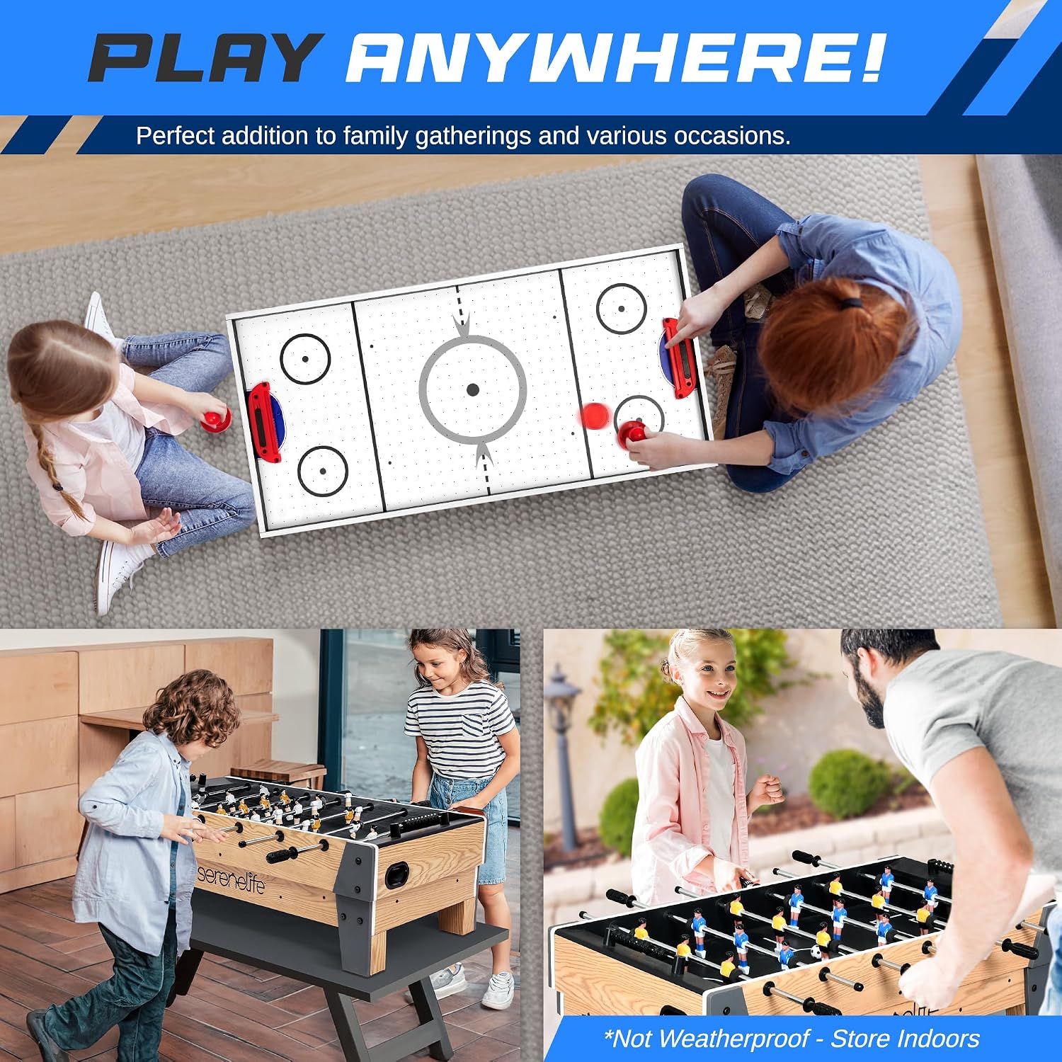 38” Table Top Air Hockey and 40” Foosball Set, 2-in-1 Swivel Game Table with Soccer Balls, Pushers, and Pucks for