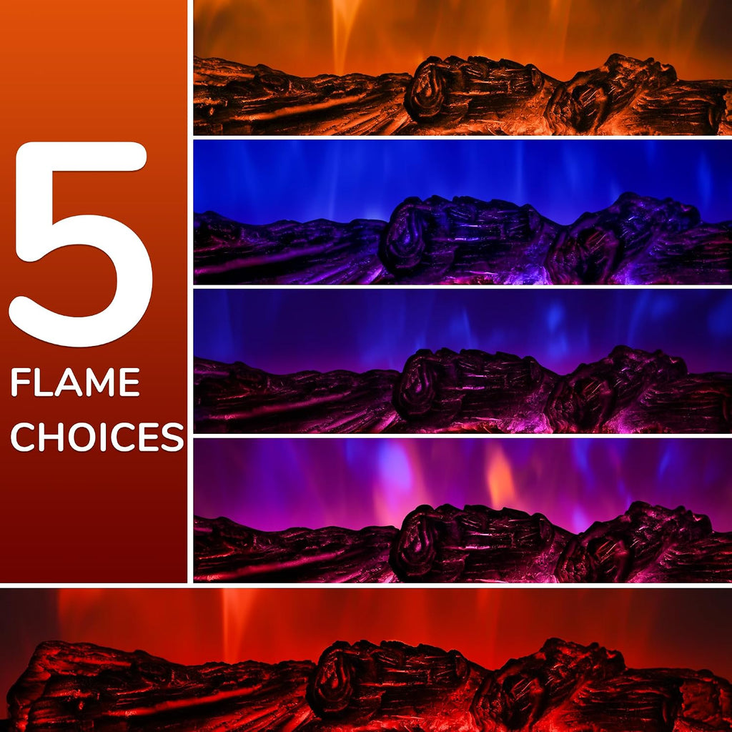 20" Electric Fireplace Logs Inserts Heater with Remote Control | 5 Adjustable Flame Colors & Speeds, Realistic Fake