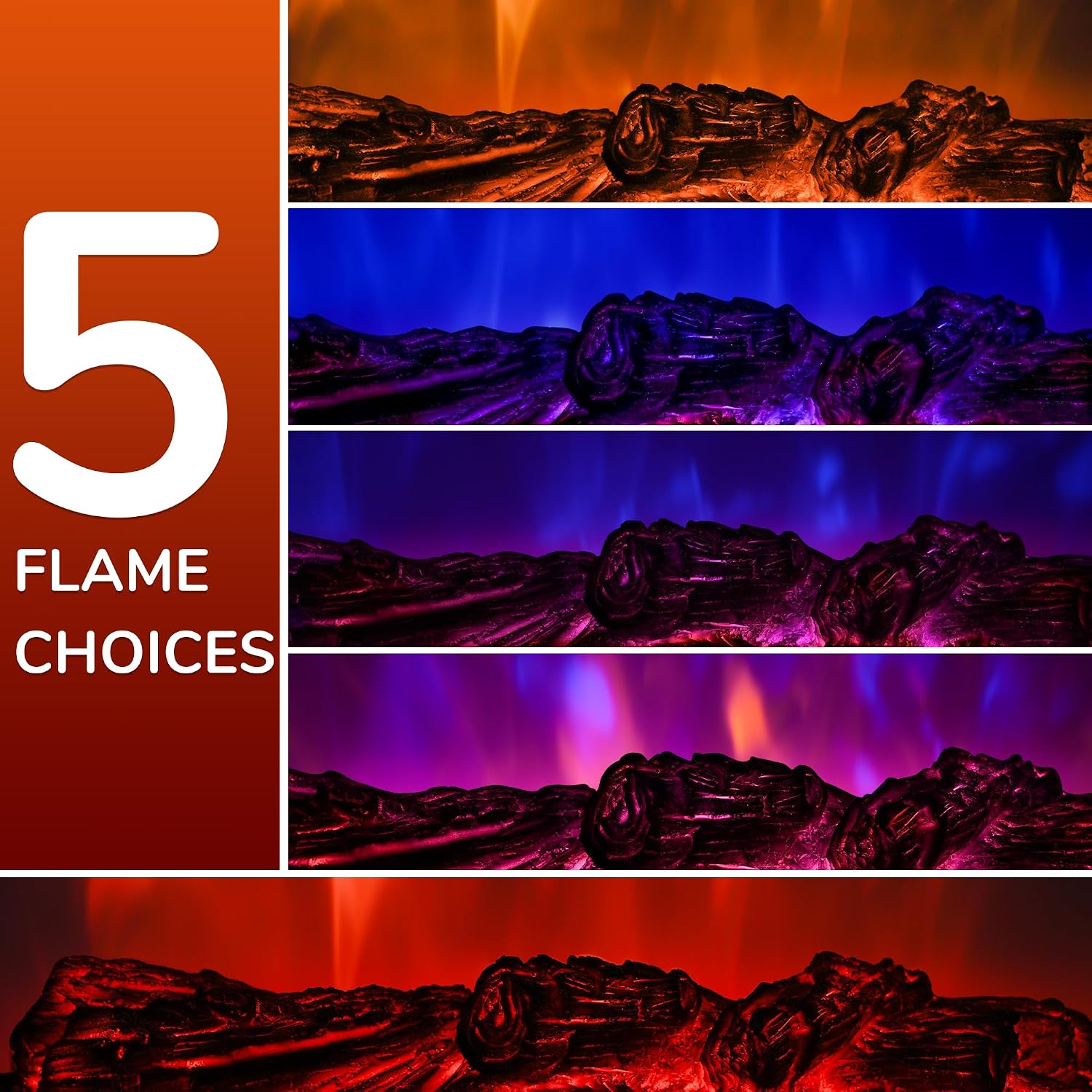 20" Electric Fireplace Logs Inserts Heater with Remote Control | 5 Adjustable Flame Colors & Speeds, Realistic Fake