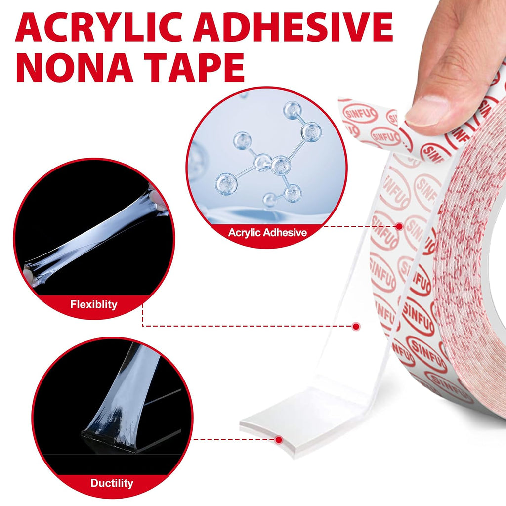 Double Sided Tape Heavy Duty(0.74" x 22Ft), Removable Nano Double Sided Adhesive Tape, Removable Damage Clear