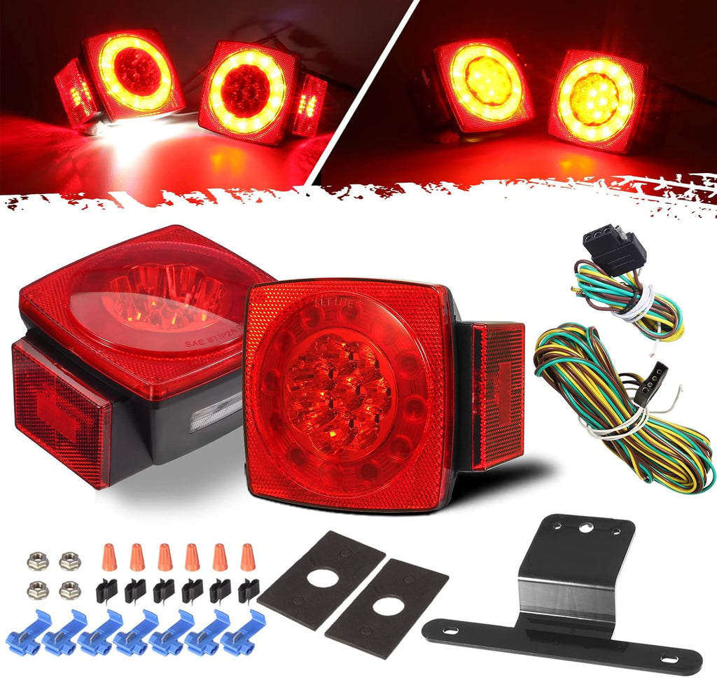 Led Submersible Trailer Tail Lights Kit, Waterproof 12V Square LED Trailer Lights Halo Glow with Wiring Harness