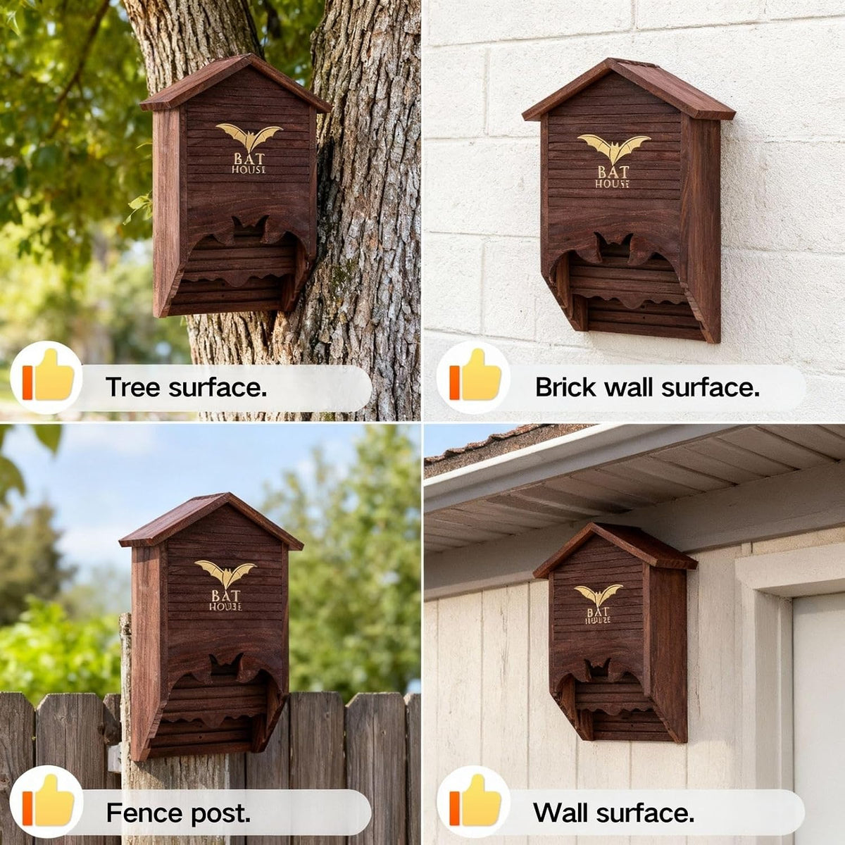 Bat House for Outdoors, 2-Chamber Pine Wood Bat Box, Preassembled, Brown