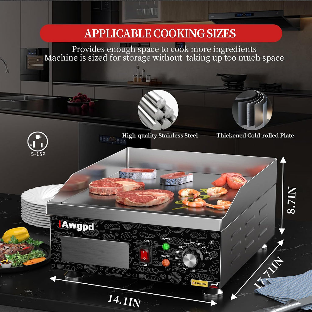 14" Commercial Electric Griddle,Electric Countertop Flat Top Griddle