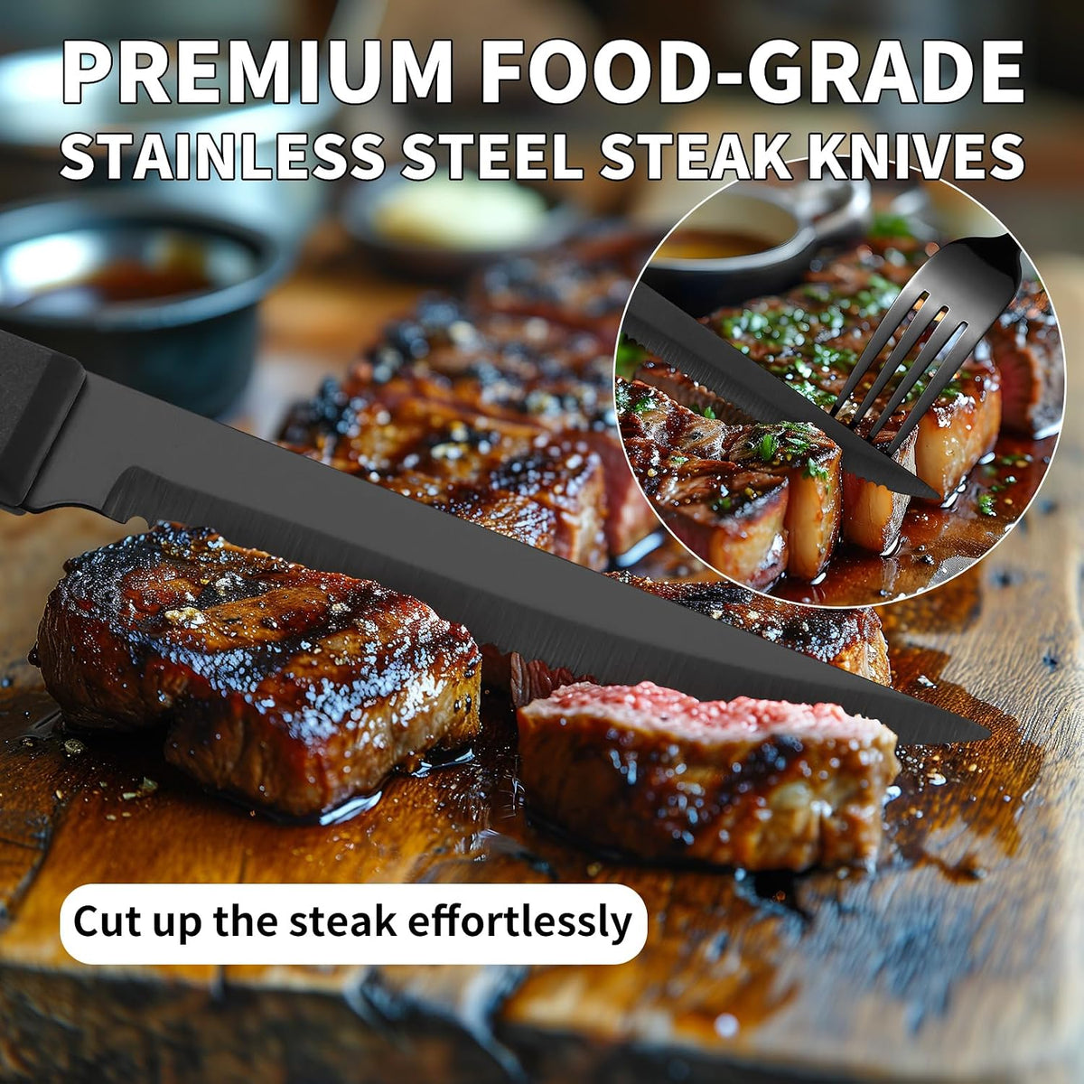 60-Piece Black Silverware Set with Steak Knives Black Stainless Steel Flatware Set for 10 Food Grade Tableware