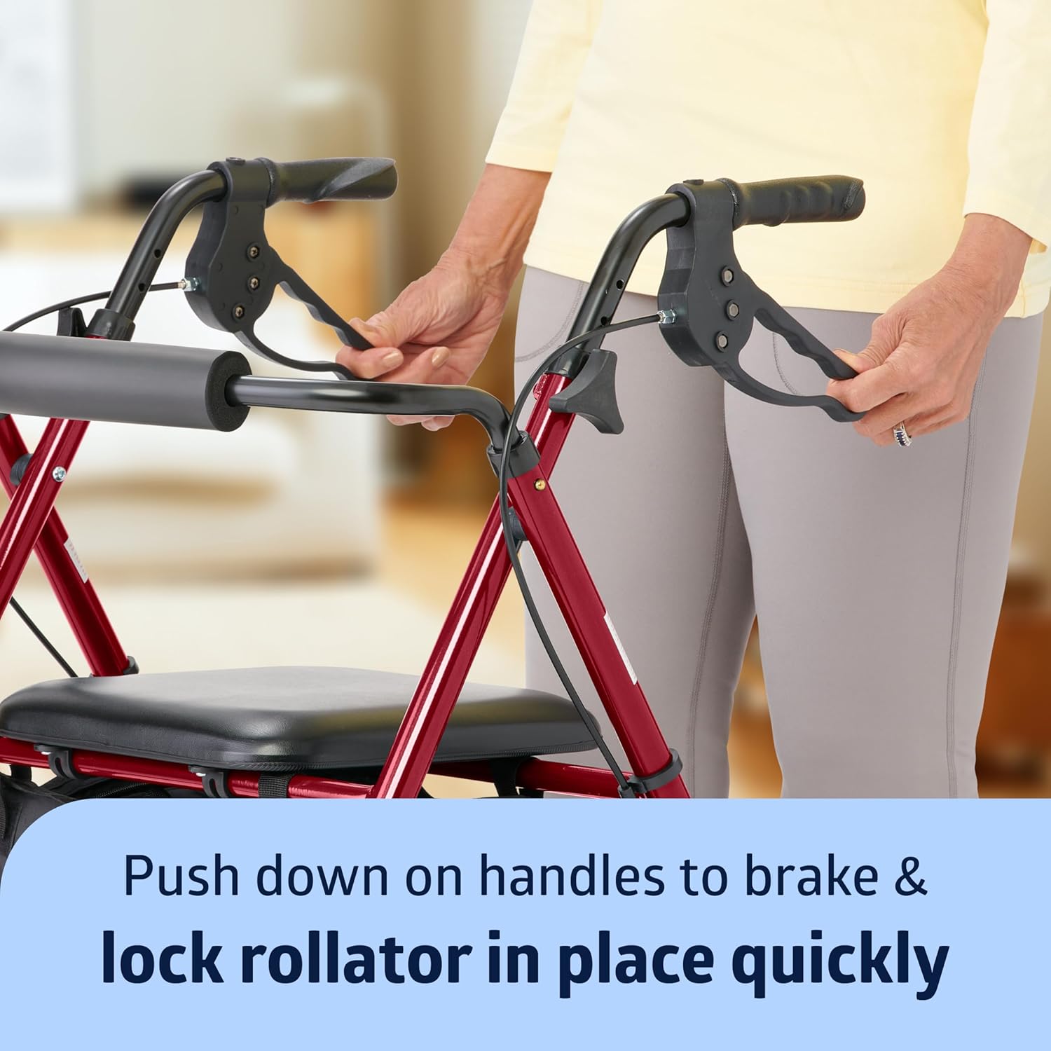 Superlight Folding Aluminum Mobility Rollator Walker, Red, 250 lb. Weight Capacity, 6" Wheels, Adjustable Arms and
