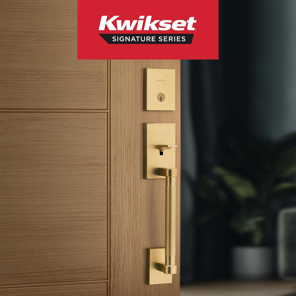 Prava Front Door Lock Handle and Deadbolt Set, Entry Handleset Exterior with Interior Reversible Lever, Satin Brass