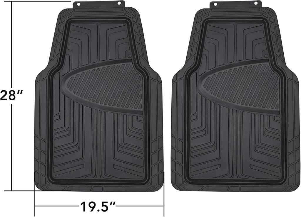 2-Piece Premium All-Season Anti-Slip Rubber Floor Mats for Cars, SUVs and Trucks, Universal Trim to Fit, Black