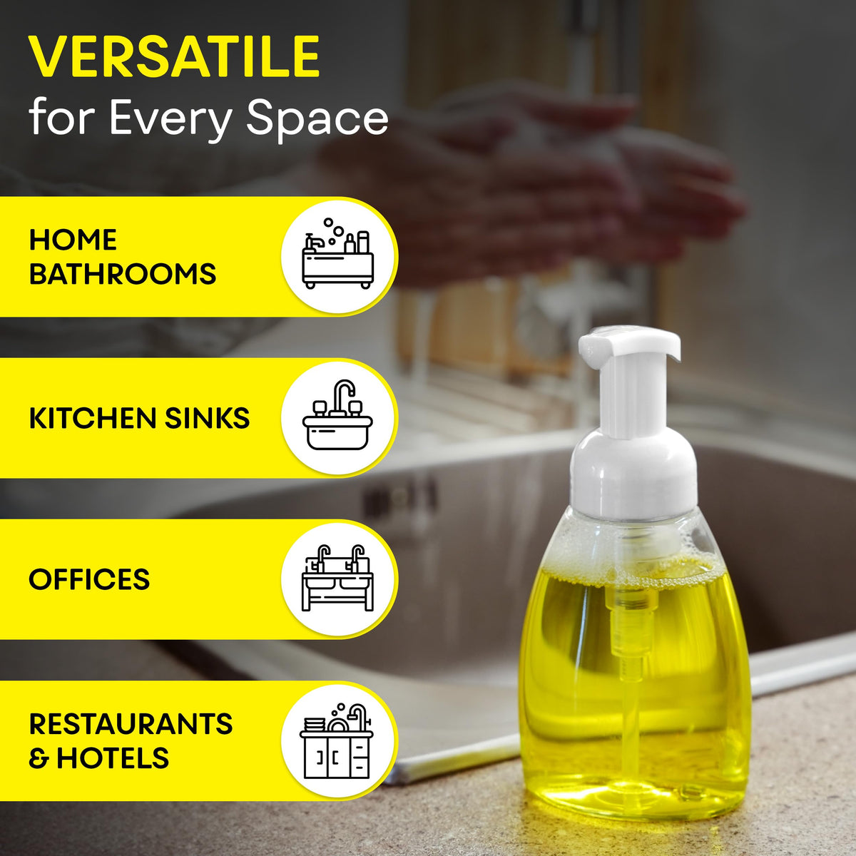 Foaming Soap Dispenser Pump Bottles, BPA Free Empty Refillable Plastic Container for Liquid Soap - Kitchen, Bathroom