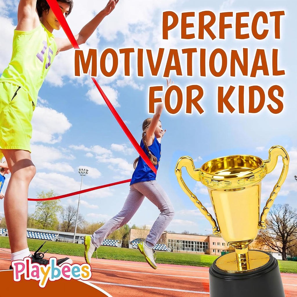 Fun Gold Plastic Mini Trophies - 12 Pack - 5 Inch - Award Trophy Cup Set for Superstar Kids - Champion Celebrations