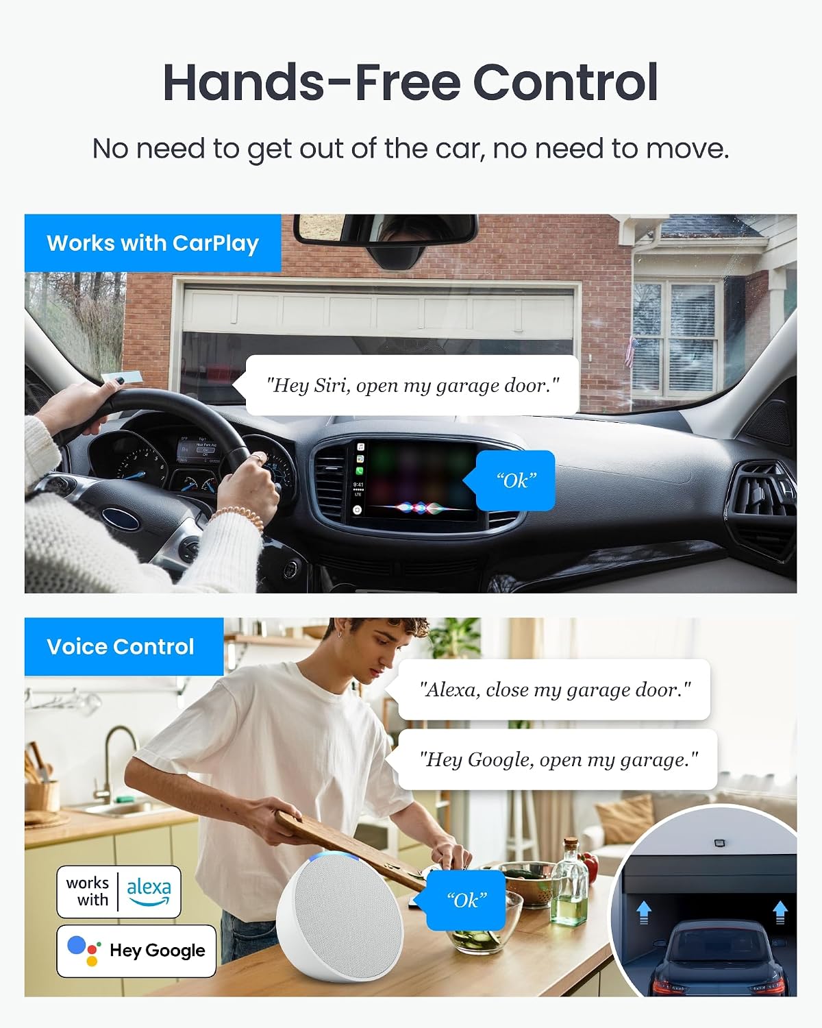 Smart Garage Door Opener w/Remote, Matter Certified, Alexa/Google/Siri/IFTTT/Smartthings Supported, Most Garage Door