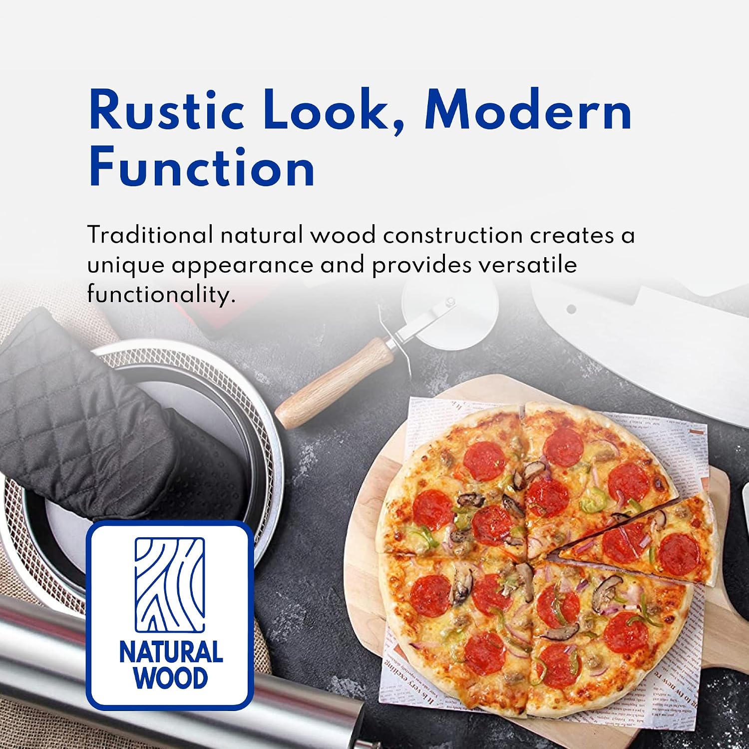 50226 Restaurant-Grade Wooden Pizza Peel, 14" L x 12" W Plate, with 8" L Wooden Handle, 22" Overall Length