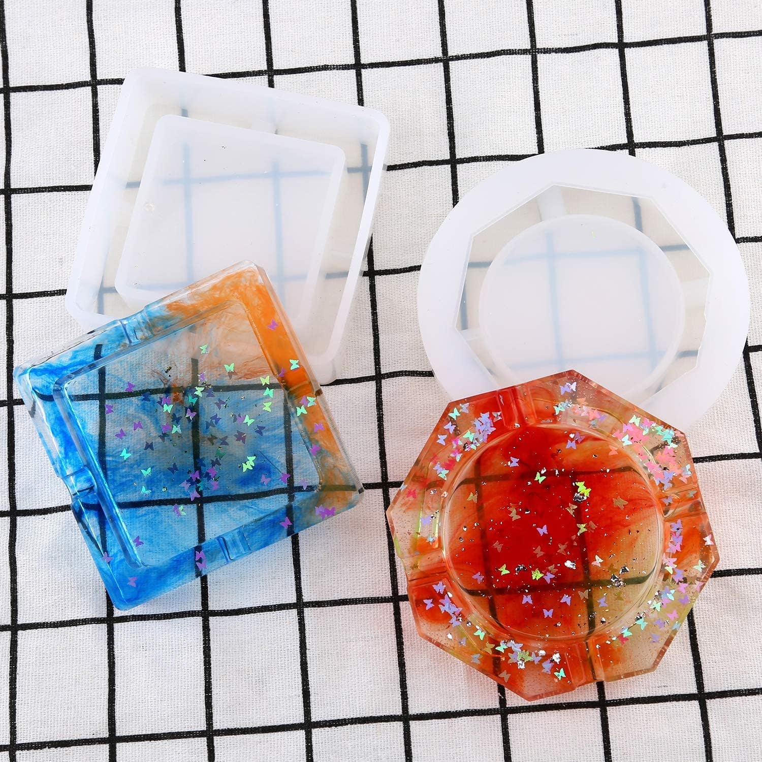 2 Pieces Ashtray Resin Molds with Square and Rhombus & Round Shape | Silicone Resin Mold for Resin Casting, DIY