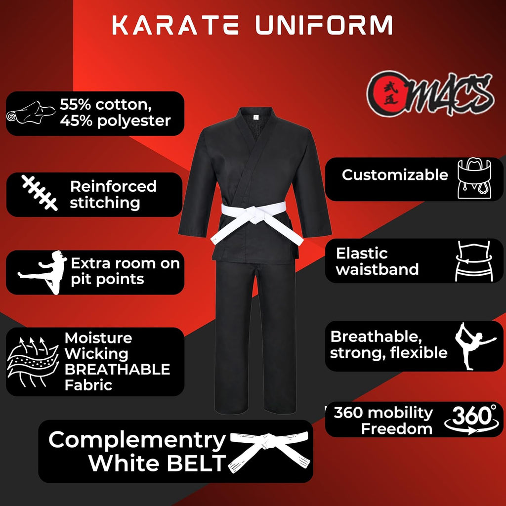 Karate gi Martial Arts Elastic Drawstring Karate Uniform For Kids & Adult Lightweight Student Gi with Free Belt