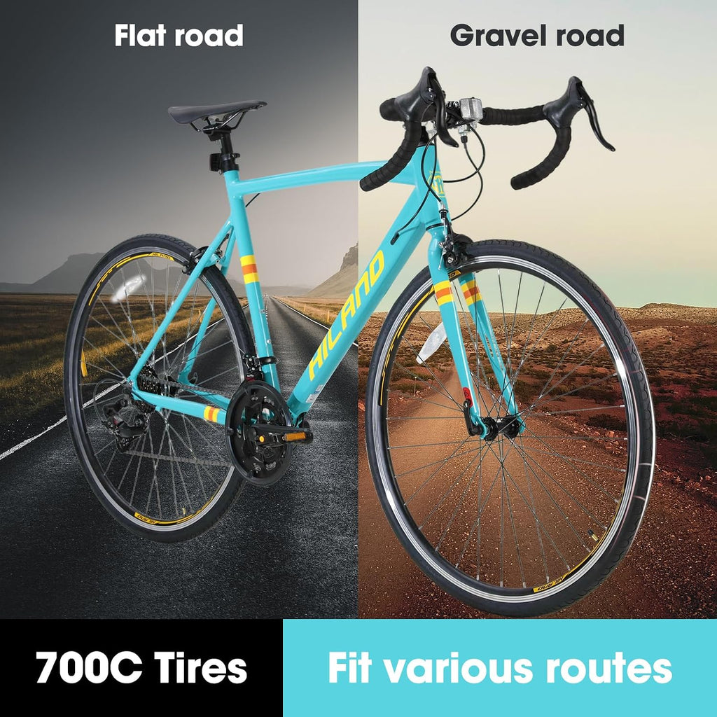 HILAND 700C Road Bike for Adults, 14 Speeds Racing Bicycle for Men Women | Lightweight aluminum frame, 14-speed