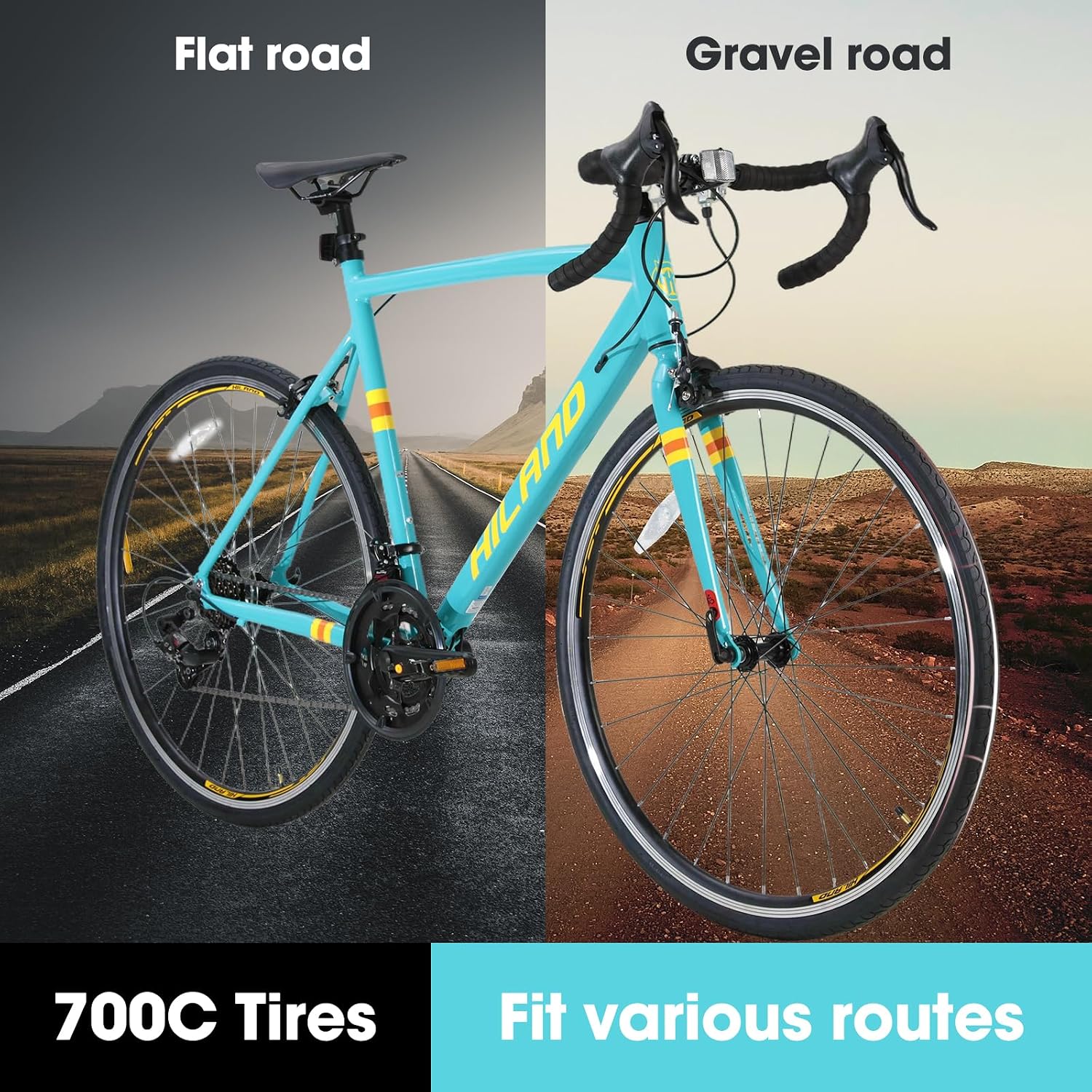 HILAND 700C Road Bike for Adults, 14 Speeds Racing Bicycle for Men Women | Lightweight aluminum frame, 14-speed