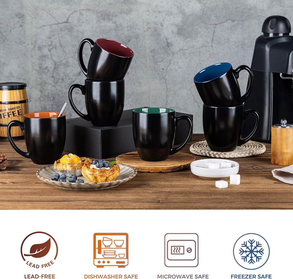 16 oz Coffee Mugs Set of 6, Ceramic Coffee Cups- Multi-Color