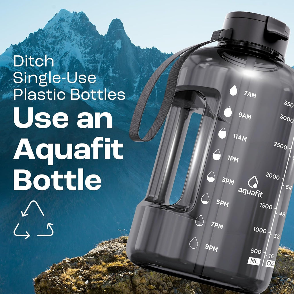 1 Gallon Water Bottle with Time Marker | BPA Free 128 oz Water Bottle with Straw and Chug Lids - Leakproof Gym Water