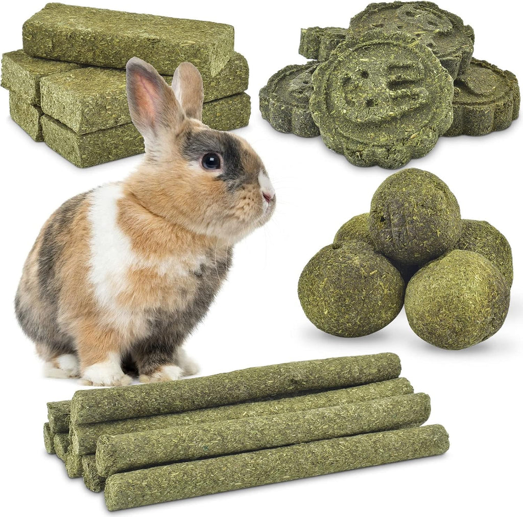 25Pcs Bunny Chew Toys, 100% Natural Timothy Hay Biscuit&Treats Sticks, Chew Toy for Teeth for Rabbit Chinchilla