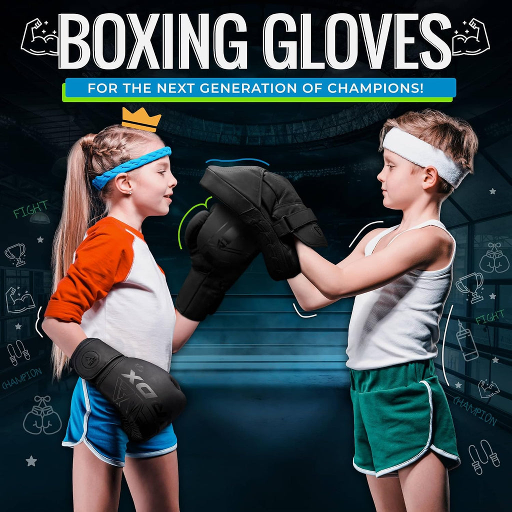 Kids Boxing Gloves Sparring and Muay Thai Maya Hide Leather, Kara Patent Pending Junior Training Mitt for Kickboxing