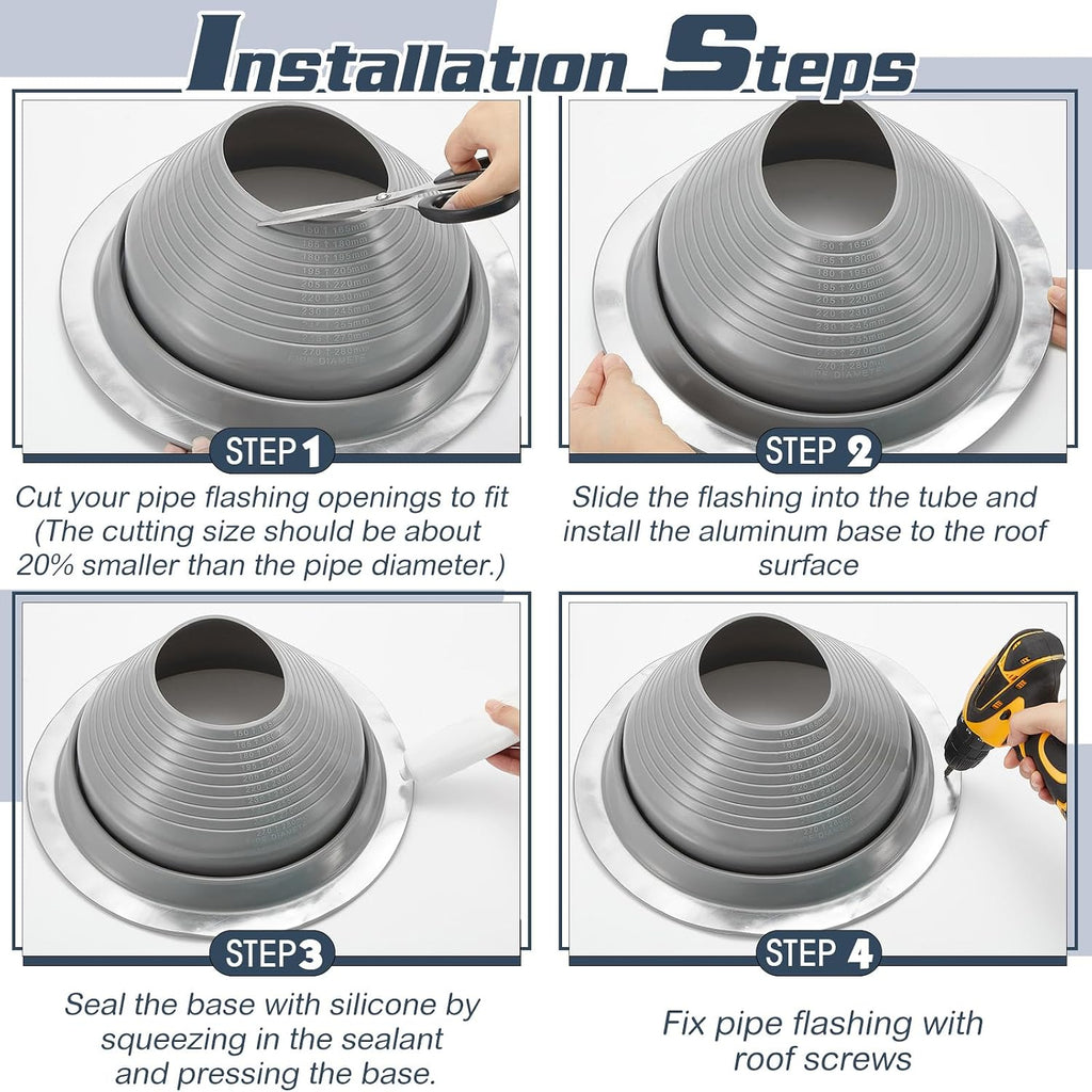 1 Pcs #6 Pipe Od 5"-9" Flexible Roof Jack Pipe Boot Flashing Vent High Temp Silicone Chimney for Roof Vents