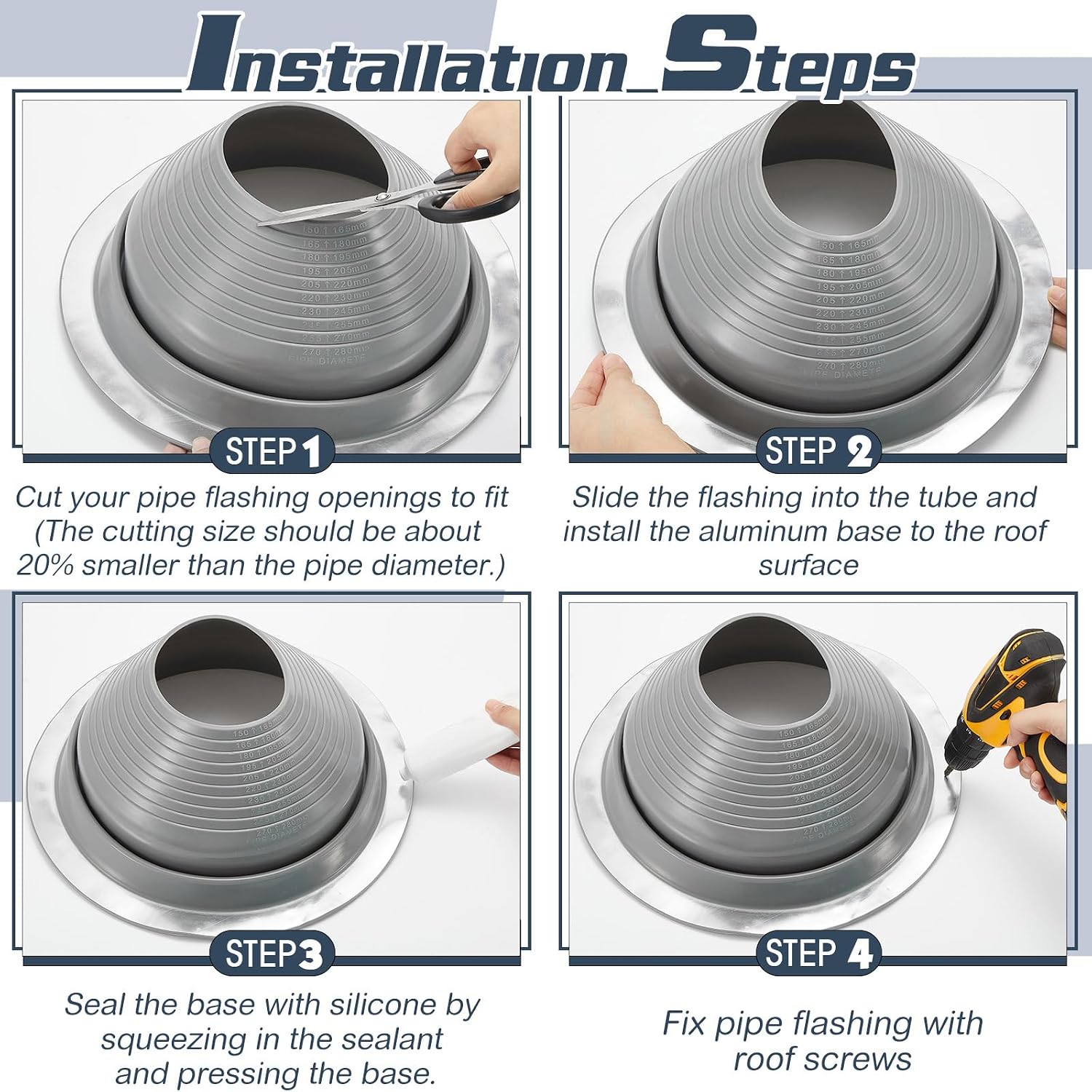 1 Pcs #6 Pipe Od 5"-9" Flexible Roof Jack Pipe Boot Flashing Vent High Temp Silicone Chimney for Roof Vents