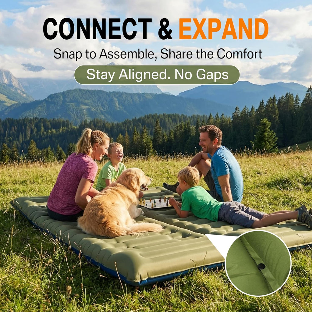 Camping Sleeping Pad, 5.9" Extra-Thick Reinforced Camping Mat with Built-in Pillow & Foot Pump, Ultralight Compact