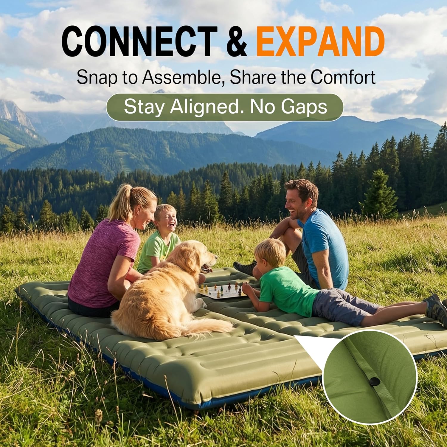 Camping Sleeping Pad, 5.9" Extra-Thick Reinforced Camping Mat with Built-in Pillow & Foot Pump, Ultralight Compact