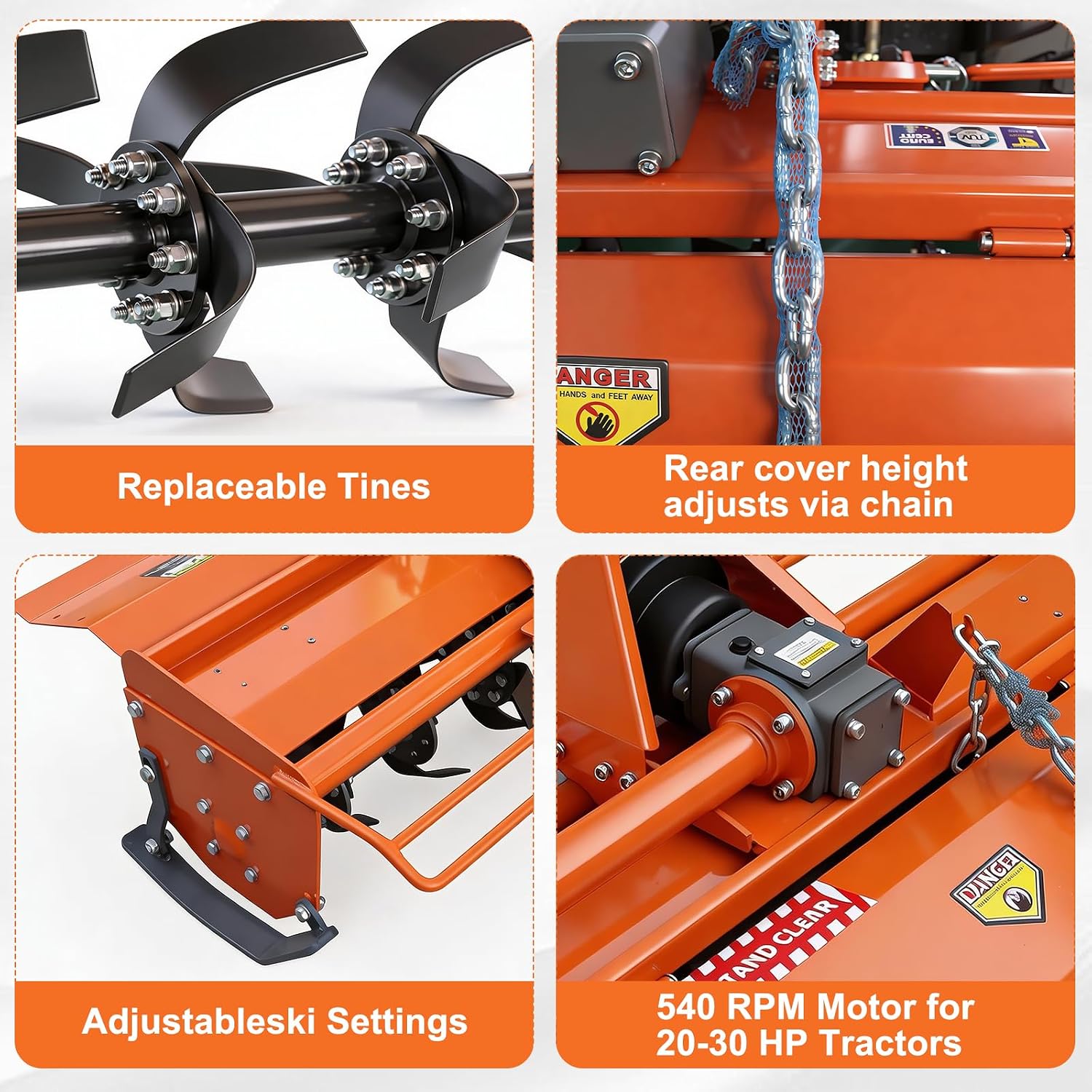 Heavy Duty 3 Point Hitch Rotary Tiller 4 FT 49 in, Tractor Tiller Work with 3 PT CAT I, Single Speed PTO Drive