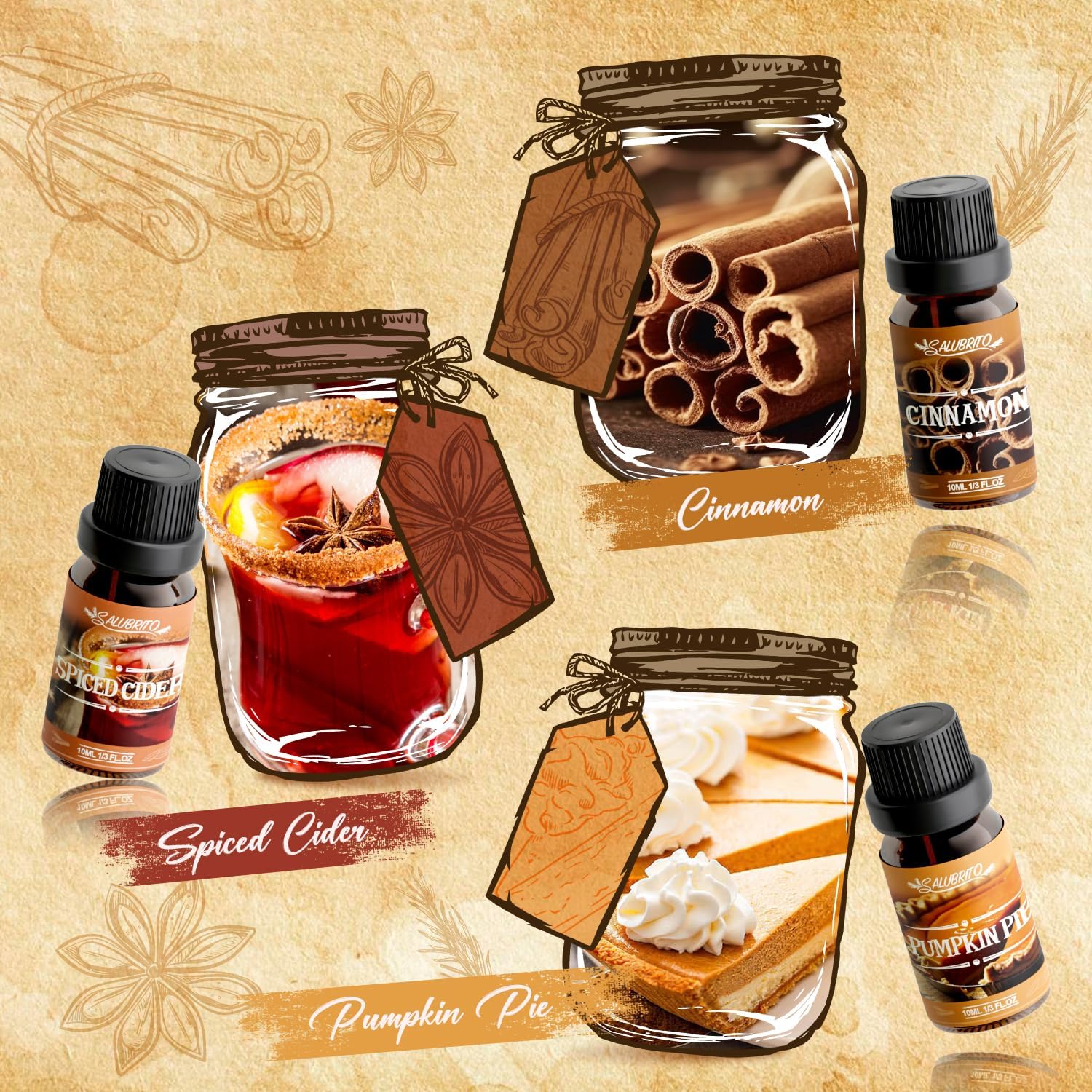 Spice Fragrance Oils Set, Premium Essential Oils Set for Diffuser, Candle, Soap Making, Warm Fall Scented Oil