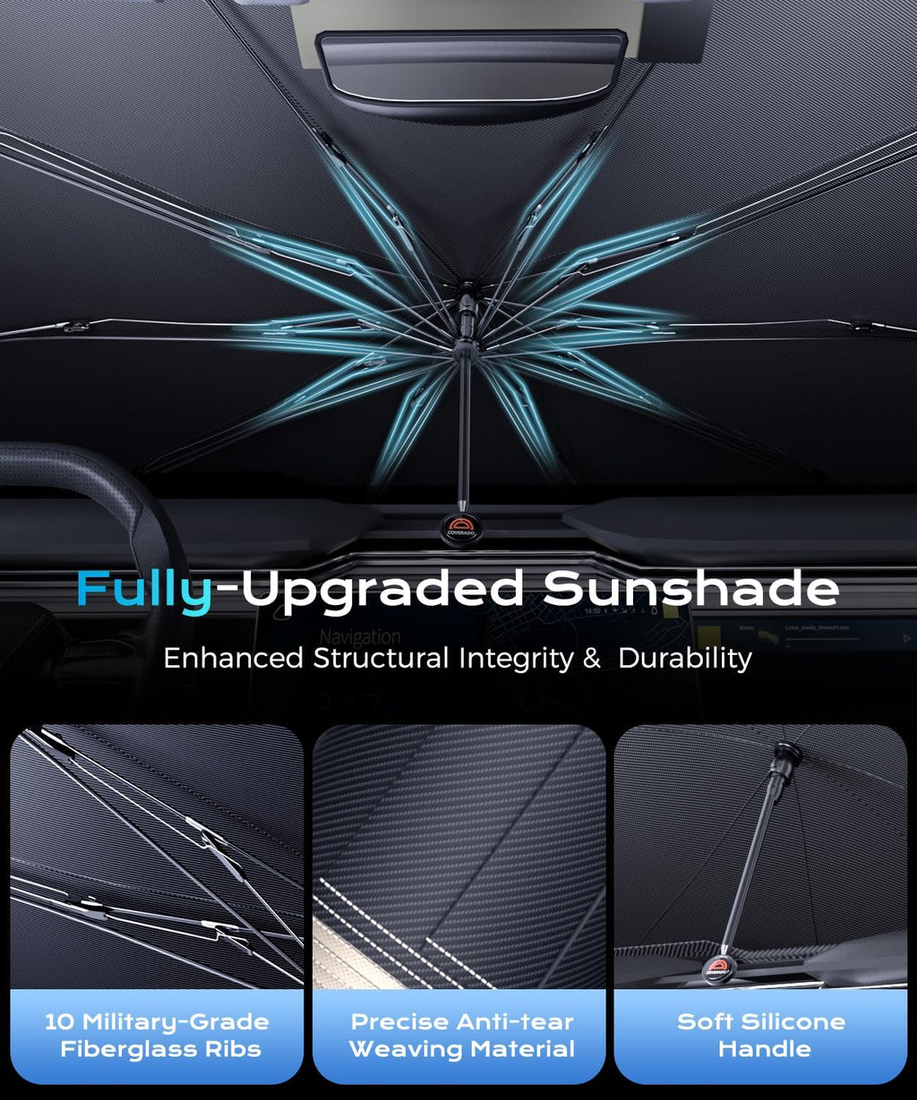 [2026 Upgrade] Coverado Windshield Sun Shade, UPF80+ Sunshade for Car Windshield Blocks Heat & UV Rays, Thickened