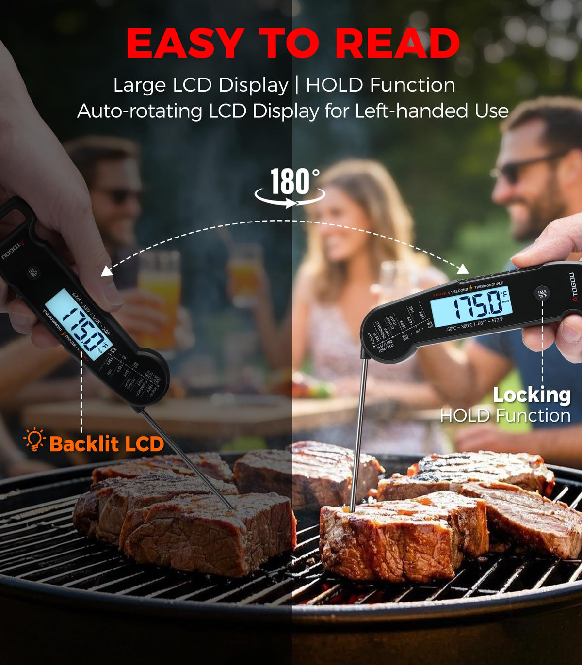 Professional Meat Thermometer Digital, <1 Sec Instant Read, Black