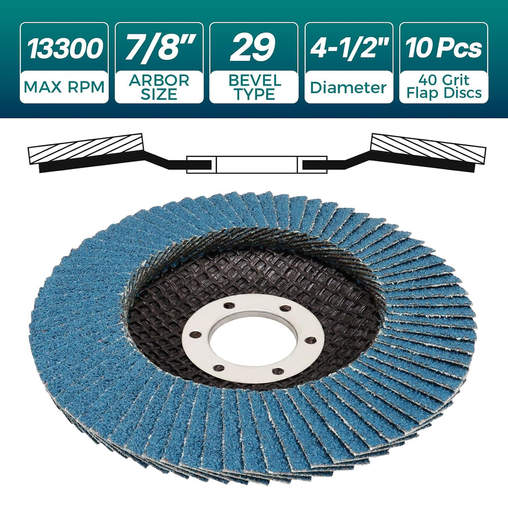 10 Pack Flap Discs 4-1/2" for Angle Grinder 40 Grit
