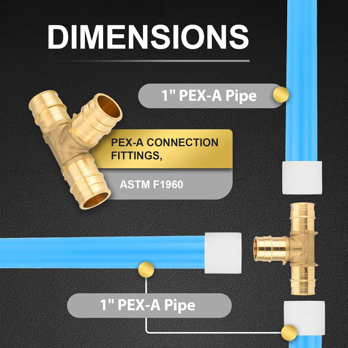 5PCS Foskan PEX-A Expansion Fittings, 1 Inch Brass Tee