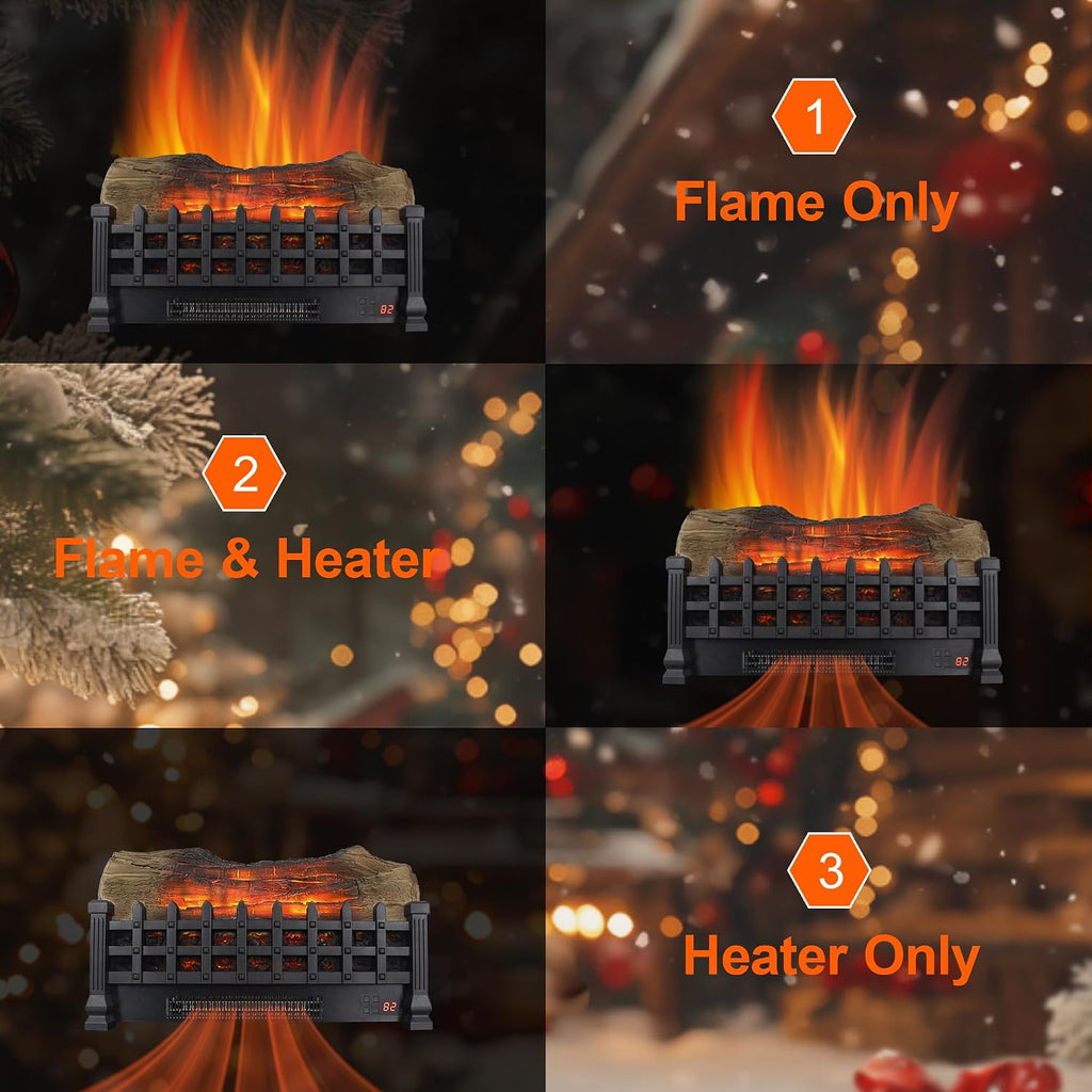 21" Electric Fireplace Log Set, Fireplace Insert with Realistic Flame, Adjustable Flame Brightness, Thermostat, 9H