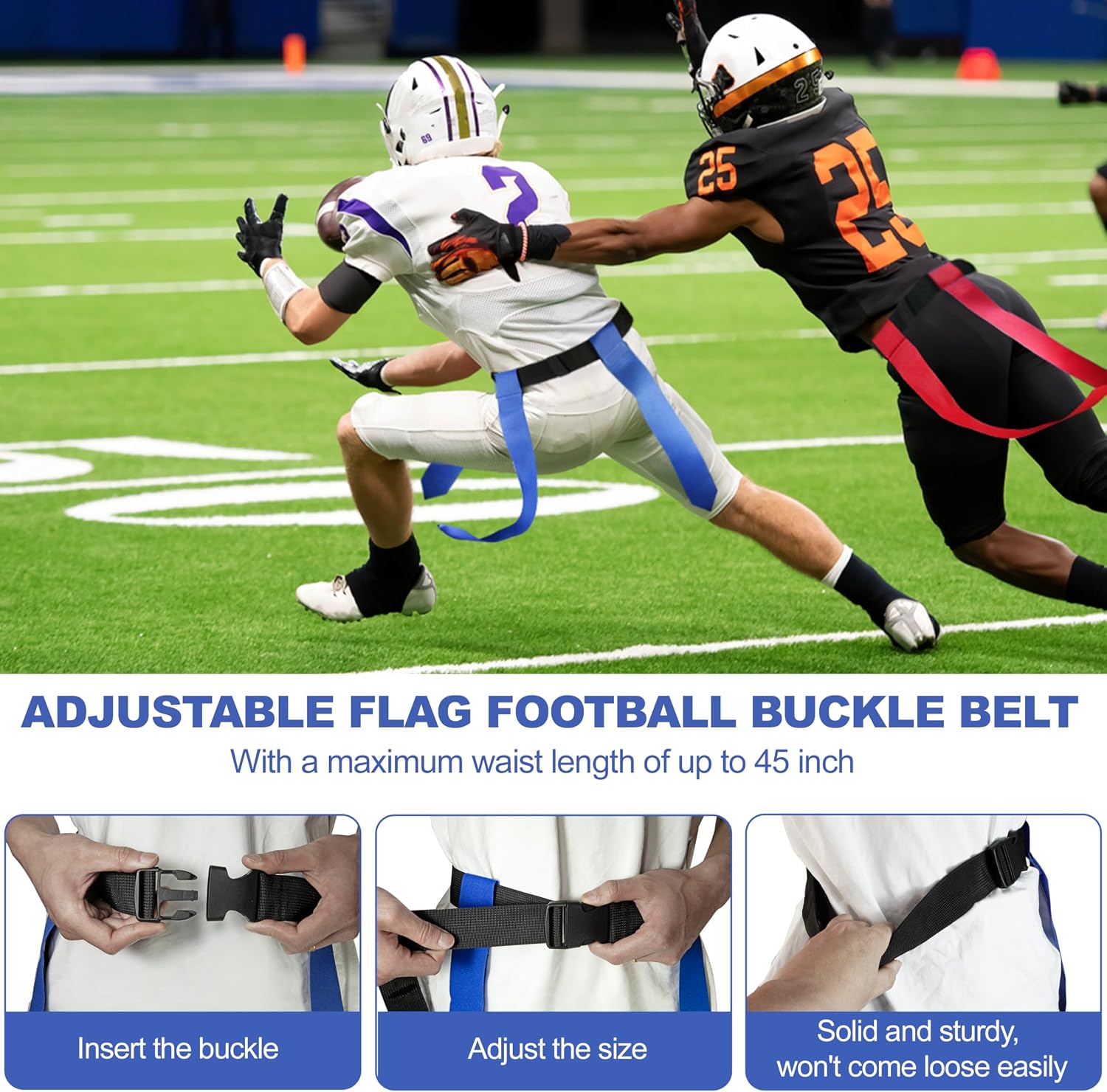 Flag Football Belts, 14 Player Adjustable Flag Football Set with 42 Flags, 8 Practice Cones and Bag