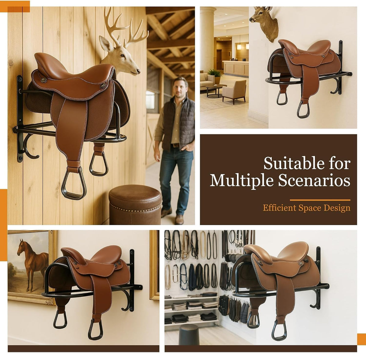 1Pc Saddle Rack Wall Mounted 22.3 x 11.1 x 8.6 Inch with Bridle