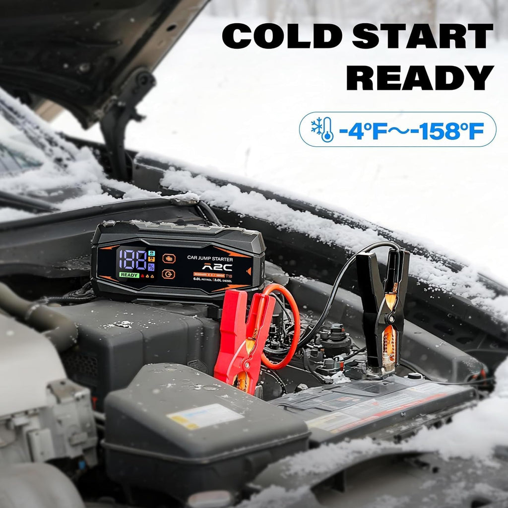 T18 1500A Portable Car Jump Starter, 44.4Wh / 12V Auto Battery Booster
