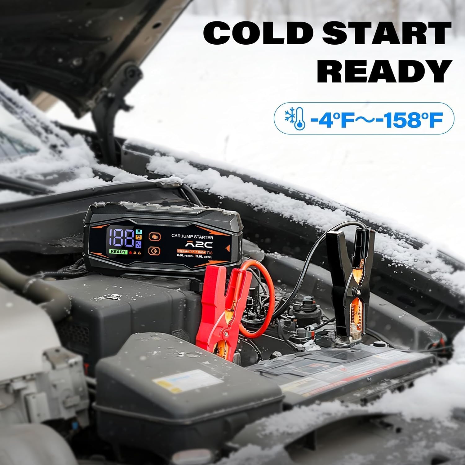 T18 1500A Portable Car Jump Starter, 44.4Wh / 12V Auto Battery Booster