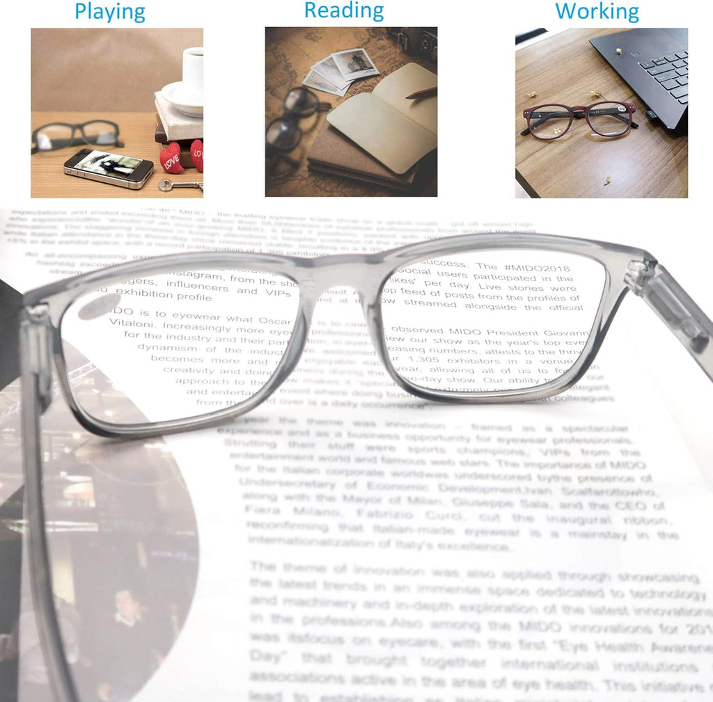 Large Reading Glasses Mens Oversized Wide Readers 1.75 Lightweight Clear Magnifying Cheaters for Men W/Big Head 4 Pack