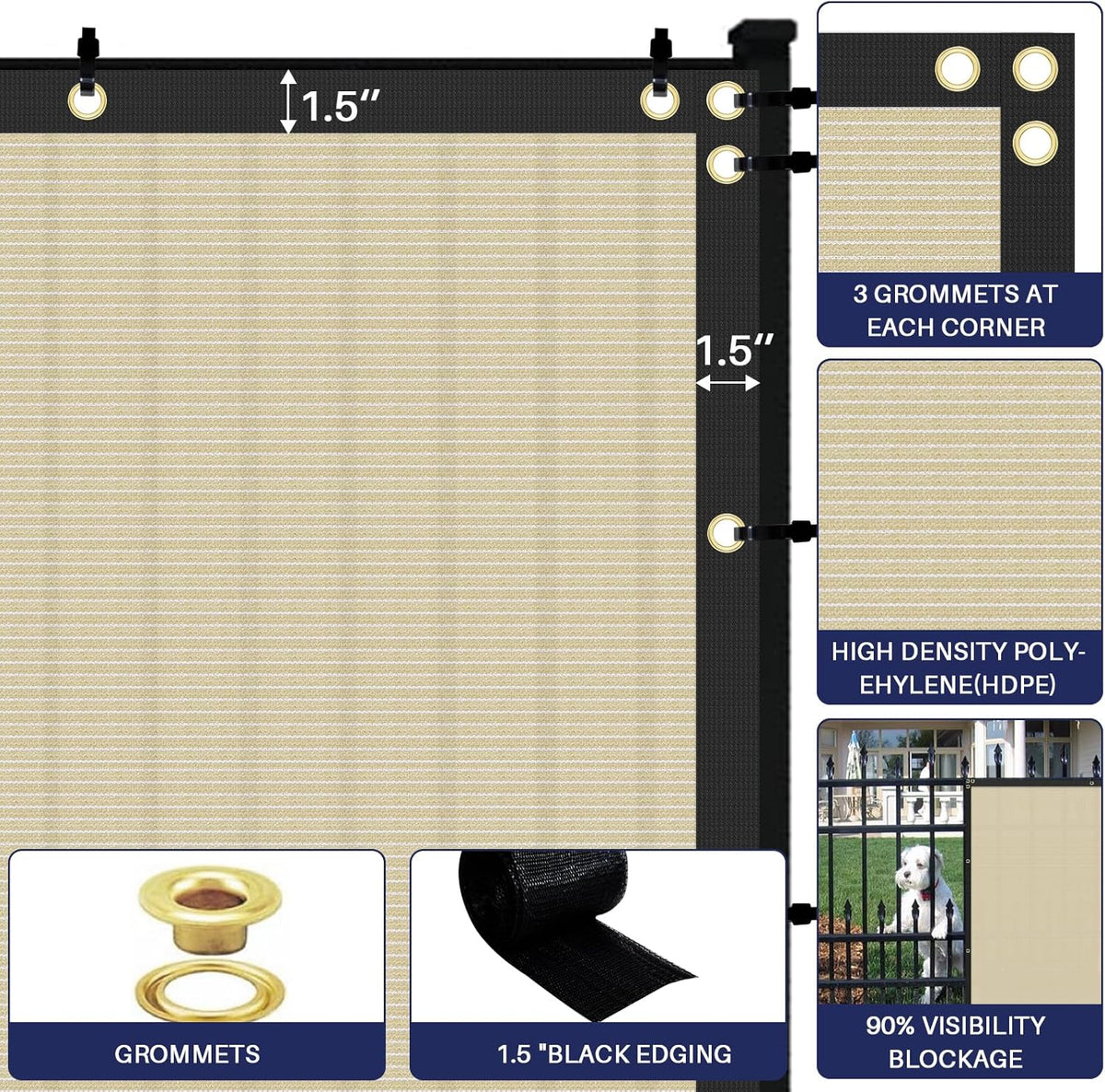 Privacy Fence Screen Heavy Duty Windscreen Fencing Mesh Fabric Shade Net Cover with Brass Grommtes for Outdoor Wall