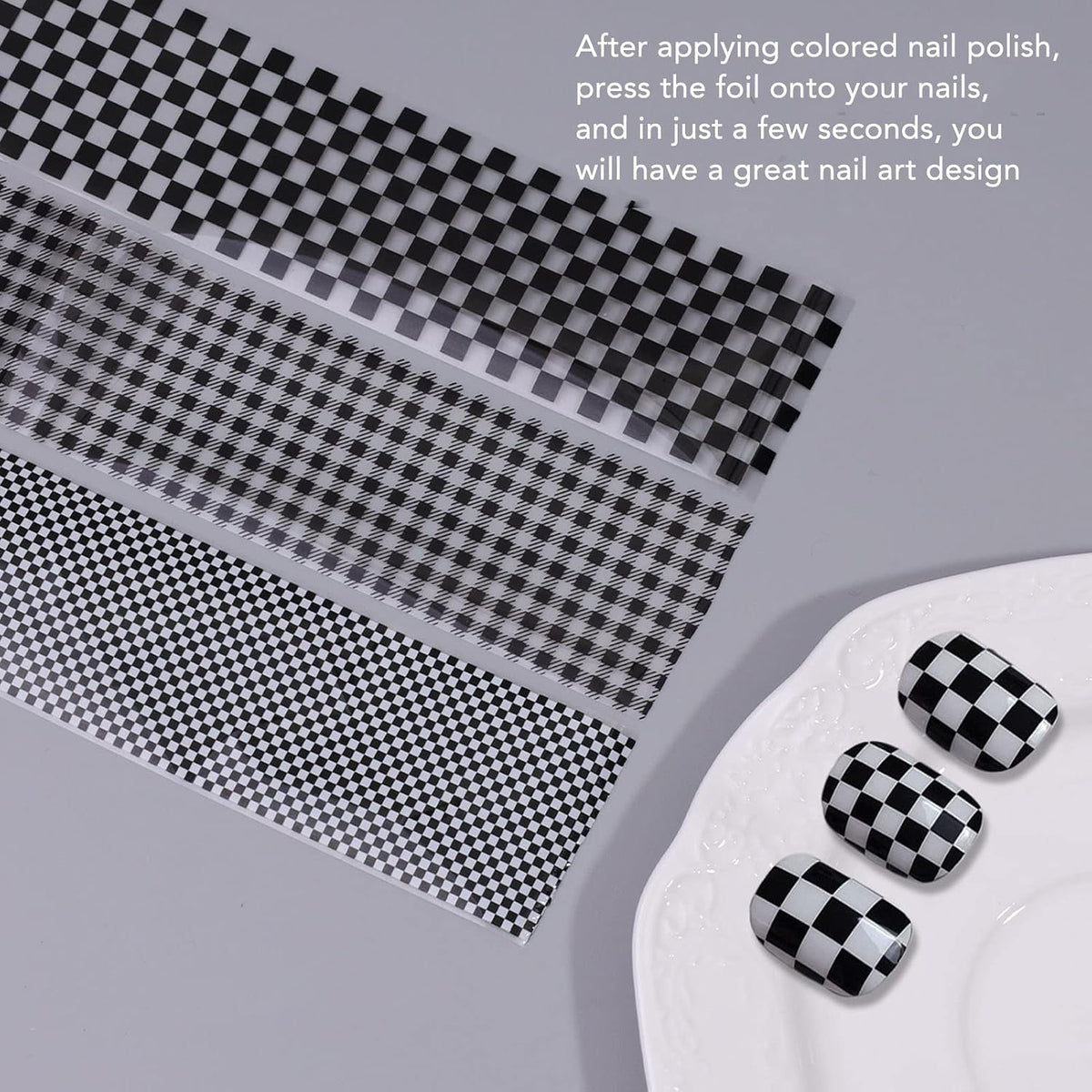 1 Box Nail Foil Transfer Stickers Decals, Print Black White Plaid Nail Art Sticker, DIY Nail Art Design Tool Stickers