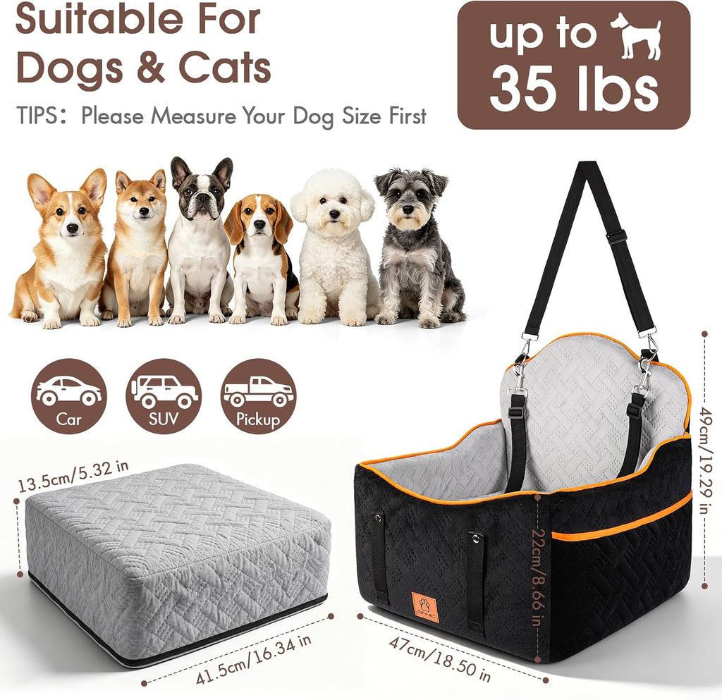 Dog Car Seats for Small Medium Dogs up to 35 lbs – Dog Booster Car Seat with 5.3-Inch Memory Foam, Dual Safety